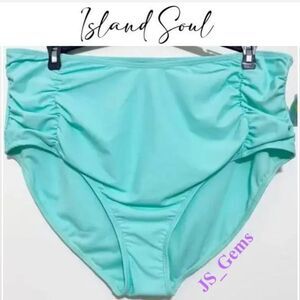 New Triangle Swimwear Bikinis Bottoms Hi Waisted Aqua Blue Plus 2X